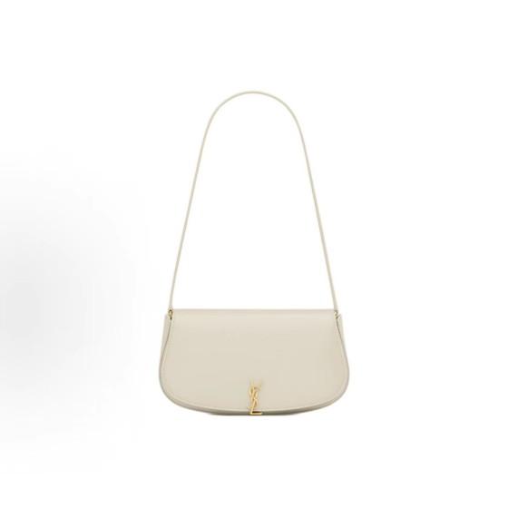 SAINT LAURENT YSL VOLTAIRE distressed metal Logo hand-held shoulder bag mini for women in white